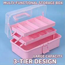 便携式三层翻盖收纳盒，有大号和小号两种尺寸可选（大号：12.8*7.09*5.51英寸/小号：10.43*6.10*5.12英寸），全新PP材质，无异味，隔层设计，收纳有序，多用途收纳盒，适用于艺术、工艺品、缝纫用品、工具、药品、旅行、家居、办公室、工作室等各种场合。 - 彩色 - 查看 2