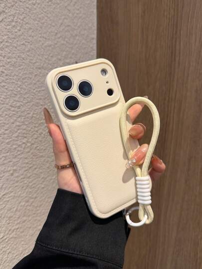 1 pieza Funda de teléfono con textura de cuero minimalista + cordón, adecuada para iPhone 17/17 Air/17 Pro/17 Pro Max/16 Pro Max/16/16 Pro/16 Plus/15/15 Pro Max/15 Pro/11/12/13/14 Pro Max/11 Pro/11 Pro Max/12 Pro/12 Pro Max/13 Pro/13 Pro Max/14 Pro/14 Pro Max, creativa y elegante