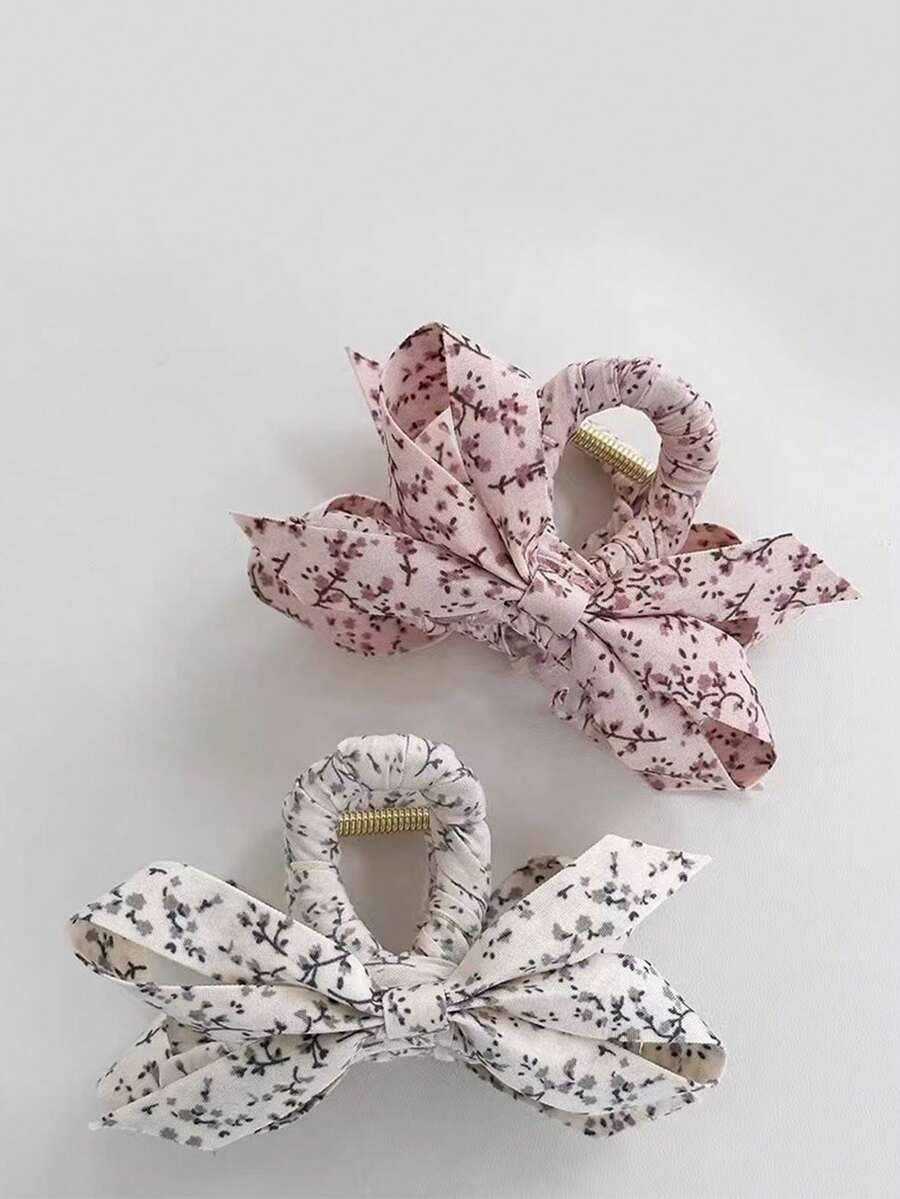 1pc New Floral Fabric Bow Hair Clip, Retro Countryside Style Bow Clip For Elegant Elegant, Large Size Claw Clip Summer Outfits Hair Clips Beach Accessories Beach Hair Claws - Multicolor - View 1