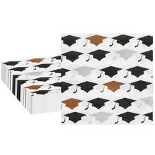 20张/40张/100张毕业主题餐巾纸，一次性纸巾，印有毕业帽图案，黑金灰毕业帽设计鸡尾酒餐巾纸，适用于高中、大学毕业派对，祝贺毕业用品 - 查看 1