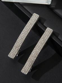 2pcs Crystal Rhinestone Invisible Hair Clips, Suitable For Festivals, Daily Wear, And Parties - Silver - View 3