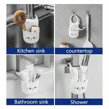 1 pièce Porte-savon de cuisine/salle de bain multifonctionnel en forme de chat mignon en silicone avec panier-filtre à résidus alimentaires, panier d'évier, support de plante de cuisine, panier de vidange de robinet, panier de vidange amovible, support de rangement de cuisine, support d'égouttage d'éponge, support d'égouttage de torchon. Avec fond amovible, facile à installer et à démonter, convient aux cuisines modernes. Cadeau idéal pour Pâques, la Saint-Valentin et les anniversaires. - Multicolore - Voir 10