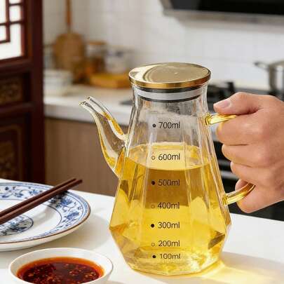 玻璃油瓶，防漏油壶，家用厨房调味瓶，大容量酱油醋油罐，带不锈钢盖