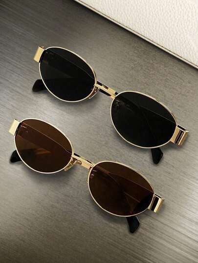 1 chiếc gọng kính mini hình oval kiểu retro bằng kim loại, phong cách thời trang đường phố cao cấp dành cho nữ.