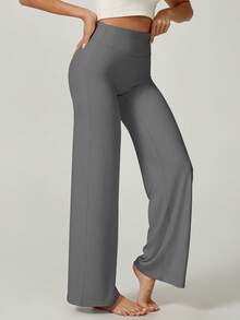 TIN  pieza Pantalones deportivos de cintura alta, corte ancho y ajuste holgado de unicolor para mujer - Gris - Ver 9