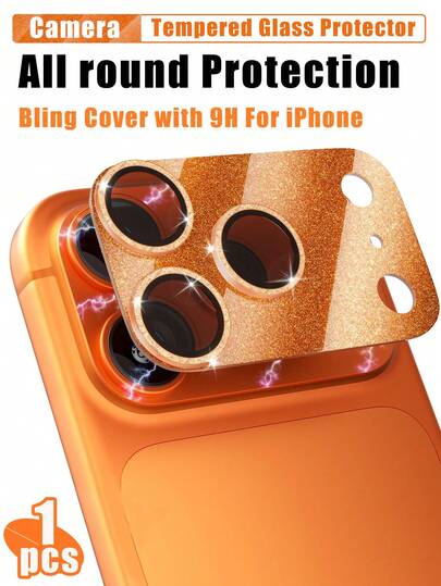 1-Pack - Glittery Starry Orange Camera Lens Screen Protector For IPhone 17 Pro Max/17 Pro - 9H Scratch-Resistant And Durable, Easy To Install, Metal Ring Decorative Accessory, Drop-Proof And Scratch-Resistant, Compatible With Phone Cases, 9H Tempered Glass, Camera Screen Protector Accessory, Phone Accessory, Suitable As A Gift For Family And Friends.