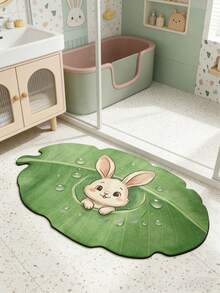 1pc Leaf Bunny Doormat, Cute Decorative Mat, Decorative Rug, Adorable Bathroom Mat, Absorbent Rug, Bedroom Decor, Small Carpet, Rug, Home Decor, Outdoor Carpet, Washable Rug - Multicolor - View 3