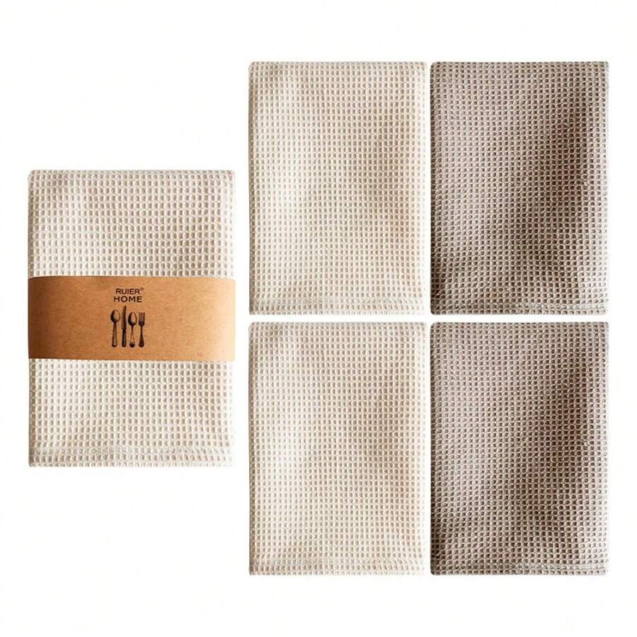 Bộ 4 khăn lau bát đĩa trơn kiểu waffle, khăn lau nhà bếp gia dụng. - 35*35cm - Xem 1