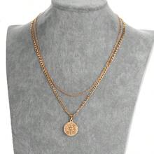 2pcs Stainless Steel Necklace Set, Compass Pendant, Double Chain Design Men's Fashion Casual Accessory, Suitable For Valentine's Day, Party, Daily Wear, Can Be Couple's Gift - 2 Compass Necklaces - View 2