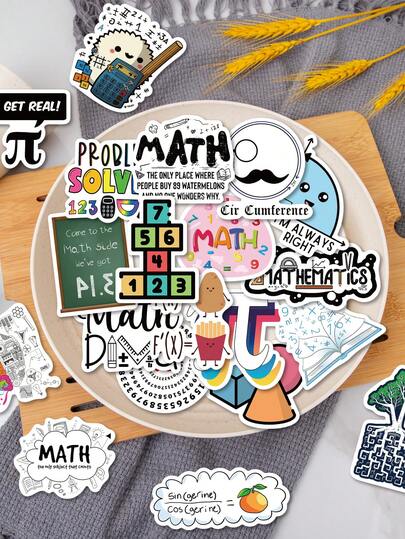 50 pièces Autocollants de mathématiques de bande dessinée : Designs amusants et uniques - Parfaits pour les fournitures de journalisation, les guitares, les coques de téléphone, les agendas, les valises, les bureaux, les enveloppes et les décorations de cadeaux