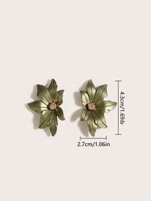 1 Pair Fashionable Asymmetric Floral Earrings For Women, Suitable For Vacation And Daily Wear - Green - View 5