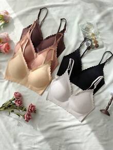 5pcs Women Seamless Solid Color Shell Edge Bra - Multicolor - View 5