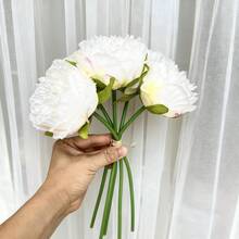 1/2件/1束白色人造牡丹絲綢花與葉子，白色人造花適用於婚禮、家居、派對、桌面中心裝飾、DIY新娘花束、拱門裝飾、春季室內外花園人造花飾 - 白色 - 查看 5
