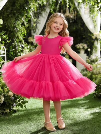 Girls' Tulle Princess Dress, Suitable For Birthday Party, Wedding, Flower Girl, Piano Recital, Daily Elegant Outfit