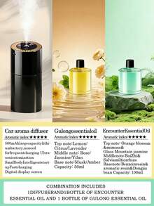 New Car Humidifier, Ultrasonic Aromatherapy Diffuser, With Color LED Lights, USB Rechargeable, 5 Mist Modes, Digital Display, Long Battery Life, Portable Black Style, Gift Set With 6 Essential Oils, High Cost‑Performance. - A - View 15