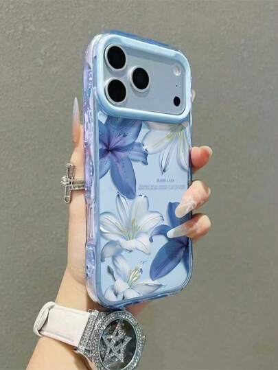 1 chiếc ốp lưng điện thoại Apple màu xanh nhạt thiết kế đường kẻ cá nhân hóa, ốp lưng in hoa ly xanh trắng đa sắc, ốp bảo vệ điện thoại nữ tính, tươi mới, ốp bảo vệ viền sóng 3D, tương thích với iPhone 11/12/13/14/15/16/16 Pro Max, ốp bảo vệ điện thoại thoải mái, tương thích với iPhone 17/17 Pro/17 Pro Max/Air, ốp điện thoại hoa văn tối giản, ốp điện thoại