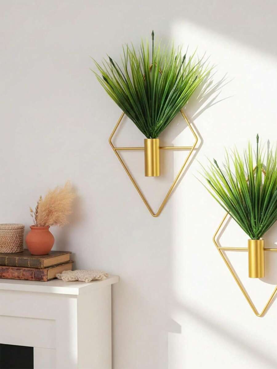 1pc Gold Wall-Mounted Flower Vase, Creative Adhesive Wall Hanging Flower Rack, Minimalist Open Tubular Design, Suitable For Home, Office, Living Room, Bedroom Floral Display - Gold - View 1