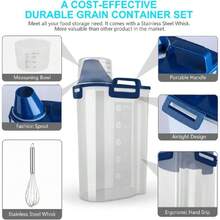 Airtight Dry Food Storage Containers For Rice,  Plastic Storage Container Dispenser With Pour Spout, Measuring Cup For Cereal, Flour, And Baking Supplies, Includes A Blue Stainless Steel Whisk, 44500242 - 彩色 - 查看 5