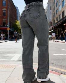 Women's Wide Leg Jeans, High Waist, Butt Lifting Design - Garafite - 查看 2