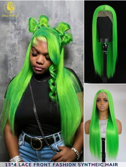 Mint Green Color Synthetic Lace Front Wigs For Fashion Women 26 Inch Long Silky Straight Hair Mint Green Wig 13x4 HD Lace Front Wigs Pre Plucked Hairline