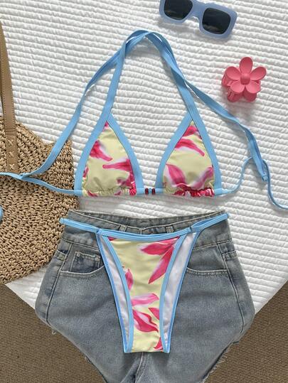 Women's Swimsuit Bikini Cute Floral Vacation Bikinis, Floral Print, Bra Built-In Crop Top Vest Camisole Swimsuit For Vacation ,Beach Outfits,Garden Wedding Guest Dress, SS26 Spring And Summer Beachwear