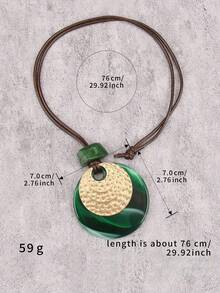 1 pieza Collar colgante redondo de resina estilo bohemio con disco dorado, cadena de cuerda con cuentas, joyería versátil para fiesta, playa, viaje, unisex para parejas - cuerda de cera - Ver 10