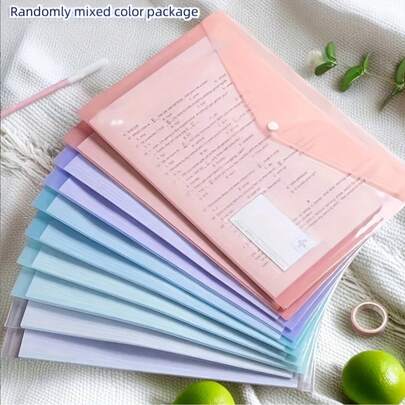 10/8/5/1 pièce Chemises de document en plastique A4 - Chemises de fichiers épaissies, sacs de rangement de données à bouton-pression transparent pour étudiants, chemises de fichiers A4, sacs de fichiers en plastique PP transparent à bouton-pression, chemises de fichiers en plastique, sacs de données imperméables de couleur macaron, chemises de fichiers de bureau | Rangement de fichiers à la mode | Matériau PP imperméable convenant aux étudiants et au bureau
