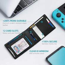 RFID碳纤维男士豪华钱包，超薄卡包，男士小巧短款钱包，男士钱包式钱包 - 平紋黑 - 查看 2