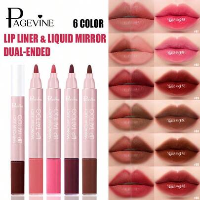 Delineador de labios de doble punta, brillo de labios, resistente al agua, hidratante, de larga duración, bolígrafo de lápiz labial antiadherente para delinear los contornos de los labios, cosmético labial de tres en uno, brillo de labios voluminizador.