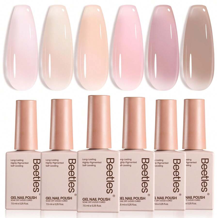 Beetles Gel Polish Whispers Of Love Jelly Gel Nail Polish Set - 6 Colors Milky White Nude Pink Neutral Sheer Translucent Soak Off UV Gel Nail Kit - 6 Colors Understated Grace - 查看 1