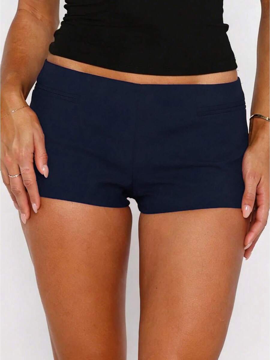 Y2k Low Rise Booty Shorts For Women Micro Mini Fitted Shorts Hot Pants Going Out Bottoms Streetwear Women's Low Rise Booty Shorts Y2k Skinny Micro Mini Shorts Summer Hot Pants - 藍色 - 查看 1