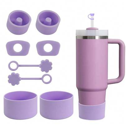 Accessories 8 Pcs, Including 2 Straw Cover Cap, 2 Square Spill Stopper, 2 Round Leak Stopper, 2 Pcs Silicone Boot For Stanley Cup 2.0 40/30oz/Tumbler And Stanley IceFlow 20oz 30oz (Purple)