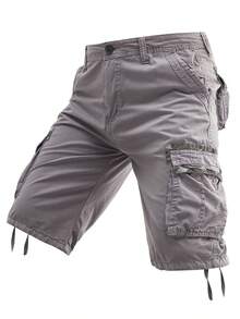 Plus-Size Men's Solid-Color Pure Cotton Fashionable Casual Campus College Style American High Street Outdoor Mountain Tactical Style Workwear Shorts - 灰色 - 查看 1