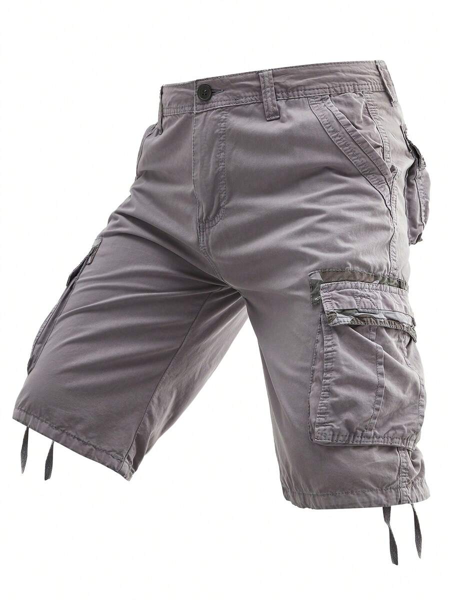 Plus-Size Men's Solid-Color Pure Cotton Fashionable Casual Campus College Style American High Street Outdoor Mountain Tactical Style Workwear Shorts - 灰色 - 查看 1