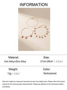 3pcs/Set Summer Vacation Style Sweet Cute Cherry Tassel Anklet, Fashionable Versatile Gold Chain Layered Faux Pearl Beaded Foot Jewelry For Women, Suitable For Daily Wear, Vacation, Party And Date - Multicolor - View 5