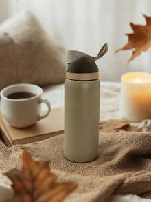 Owa Laa Brown Large Capacity Stainless Steel Water Bottle,32oz/945ml,With A Straw,Exquisite Appearance,Keeps Drinks Hot Or Cold,Can Hold Iced Drinks And Water,Suitable For Leisure,Work,Sports,Indoors And Outdoors,Suitable For Students And Office Workers,As A Gift - 摩卡棕 - 查看 5