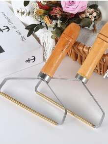 1/2 chiếc dụng cụ gỡ xơ vải cán gỗ, dụng cụ loại bỏ lông thú cưng hai mặt, dụng cụ loại bỏ xơ vải bằng kim loại và gỗ, không làm hư hại áo khoác len. - A - Xem 2