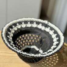 夏季新款几何图案复古草帽，女士遮阳帽，沙滩渔夫帽，可折叠便携男女通用设计 - 白色 - 查看 8