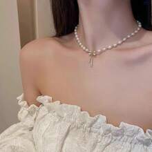 1 pieza Collar de perlas de moda con colgante de mariposa, de lujo, único, de alta gama, elegante, colgante de mariposa, cadena de clavícula, versátil para uso diario - Multicolor - Ver 7
