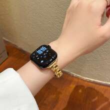 1条女士时尚智能手表表带，兼容表带38/40/41/42/44/45/46/49mm，优雅耐用抗氧化不锈钢材质，玫瑰金、银色、黑色可选，兼容 Series Ultra 2/SE 11/10/9/8/7/6/5/4/3/2/1，时尚腕带手链，女士情人节礼物，智能手表配件 - 金色 - 查看 7