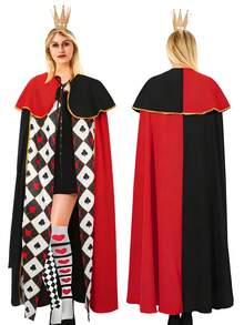 4 pièces/set Costume de Reine adulte en forme de cœur - Comprend une cape, une couronne, des chaussettes et une baguette, tenue royale thème poker. Convient pour Halloween, Noël, cosplay, représentation sur scène, fête à thème, déguisement fantaisie, carnaval - Cadeau de fête idéal pour la famille, les amis et les amateurs de théâtre - Multicolore - Voir 8
