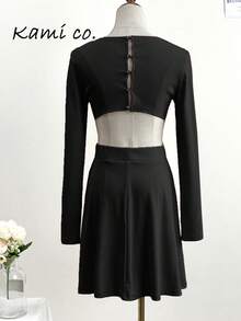 Kami Summer Outfits For Women ,Sunset DateDressing Up,Hot Girl Sexy, Solid Color, A-Line Skirt, Party Mini Dress,Chic,Sexy Women Outfits,Tops - Black - View 11