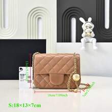 Brown Quilted Leather Crossbody Bag With Gold Chain & Pearl Ball Charm , Luxury Style For Women, Shoulder Bag For Daily, Party, Dating – Includes Dust Bag - Marrón - Ver 13