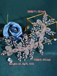 Shiny Silver Crystal Bridal Headband, Handmade Leaf Decor Hair Accessory For Women, Suitable For Wedding Party,Summer,Beach - Silver - View 8