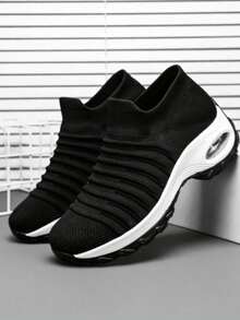 Women's Lightweight Sneakers Breathable Air Cushion Spring Fall Chunky Shoes Tennis Shoes Outdoor Office Work Walking Travel Sport Shoes - Đen và trắng - Xem 4