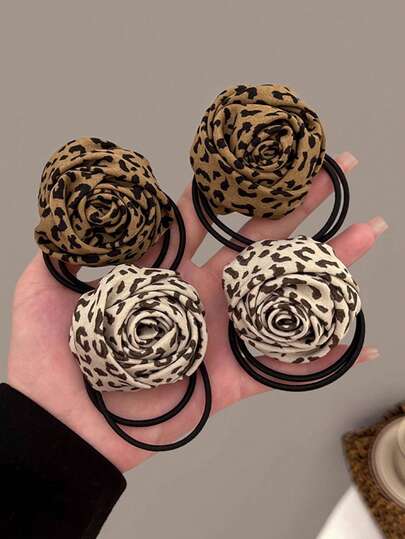 2 piezas/1 pieza Beige/Café 5cm/1.96in Scrunchies de pelo con estampado de leopardo y flores 3D, diseño elegante y minimalista de lazo de satén en estilo retro y palaciego, adecuado para decoración diaria, peinado, maquillaje, viajes, escuela, fiesta, vacaciones y como regalo para mujeres