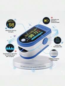 2 Piezas de Oxímetro o 1 Oxímetro MÁS 1 Termómetro, Pulso Digital de Dedo Índice con Pantalla LED Oxigeno en la Sangre Pediátrico Medidor de Saturación de Oxígeno en Sangre, Monitor de Ritmo Cardíaco - Blanco - Ver 2