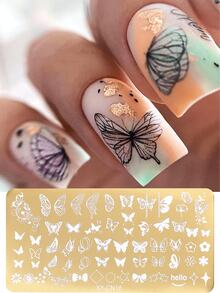 1/2pcs Butterfly Print Gold Nail Art Stamping Plate Spring Summer Butterfly Nail Stencil Metal Template Reusable Carved Pattern Tool Stainless Steel Nail Stamp Tool Butterfly Nail DIY Accessories - Gold - View 2