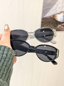 2 PCS Women's Vintage Oval Fashion Glasses Lightweight Polycarbonate Frame No Nose Pressure Tea And Gray Lenses Suitable For Daily Commute With Glasses Box - Multicolor - View 8
