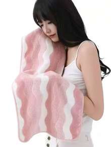 Minimalist Striped Coral Fleece Soft Absorbent Quick-Dry Bath Towel/Hand Towel For Home Use - Pink - View 5